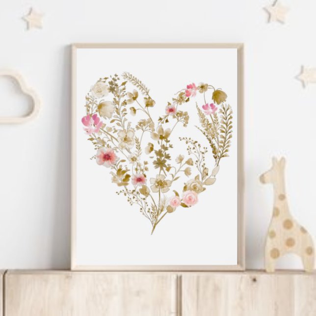 Poster Coeur floral rose Neutre Fille Décor (Créateur téléchargé)