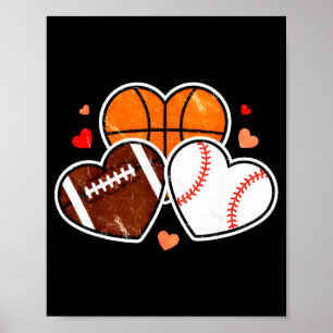 Poster Cœur Football Basket-ball Football Saint-Valentin 