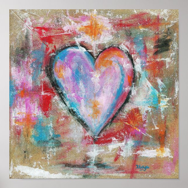 Poster Coeur inconscient Art Abstrait Peinture rose rouge (Devant)