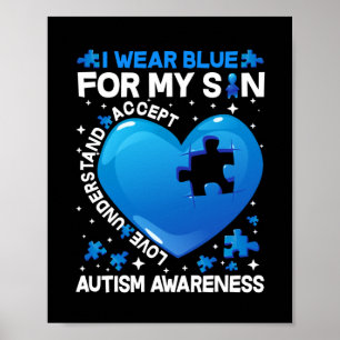 Poster Coeur Je Porte Du Bleu Pour Ma Sensibilisation sur