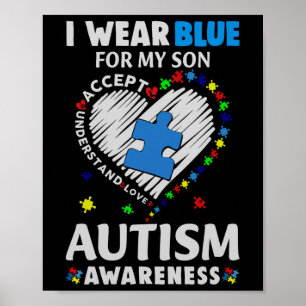 Poster Coeur Je Porte Du Bleu Pour Ma Sensibilisation sur