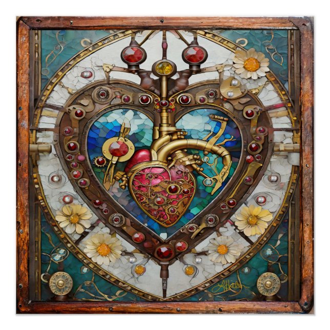 Poster Coeur mécanique série anatomique Steampunk (Devant)
