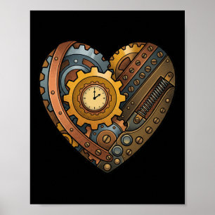 Poster Cœur mécanique Steampunk avec engrenages et motif
