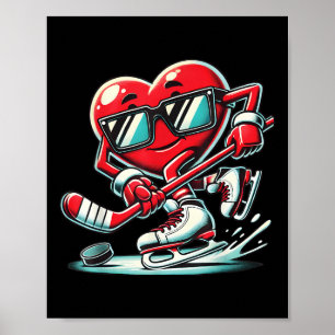 Poster Coeur mignon Jouer de hockey sur glace Valentines 