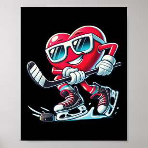 Poster Coeur mignon Jouer de hockey sur glace Valentines 