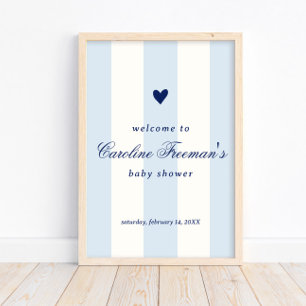 Poster Cœur moderne bébé bleu rayé Saint Valentin bienven