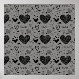 Poster coeur noir -arrière - plan gris
