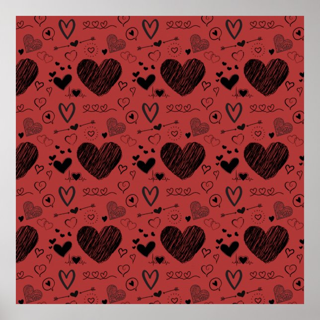 Poster coeur noir - arrière - plan rouge (Devant)