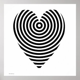 Poster Coeur noir et blanc de cercles