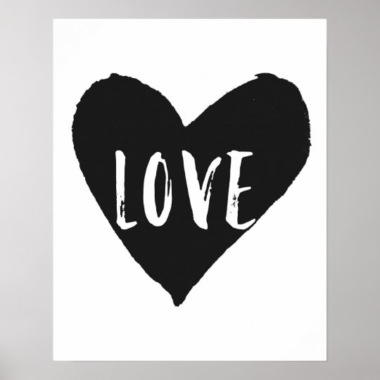 Poster Coeur Noir Et Blanc Minimaliste De Typographie Zazzle Ch