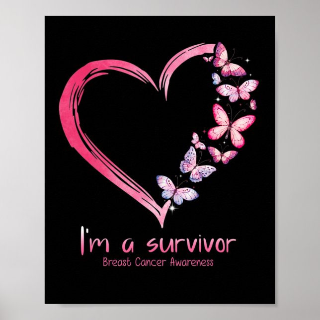 Poster Coeur papillon rose Je suis un survivant Cancer du (Devant)