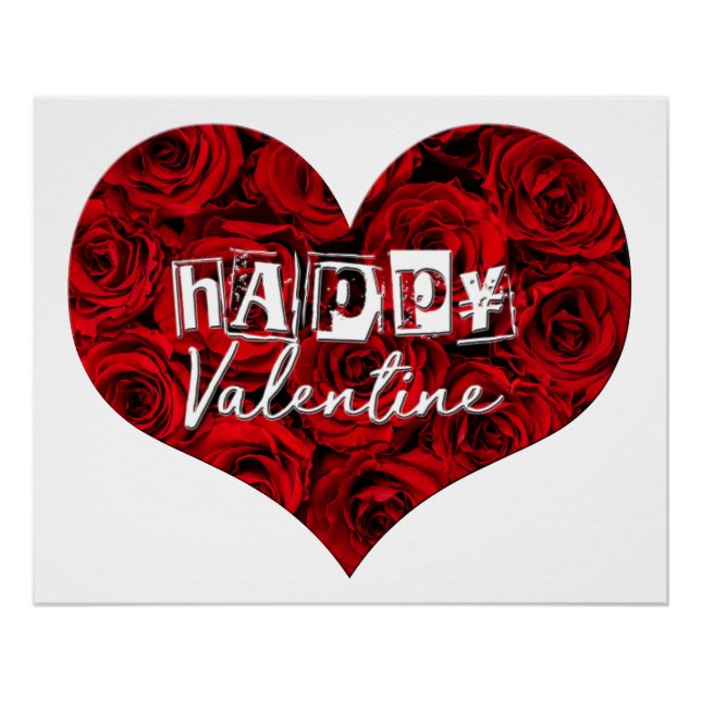 Poster Coeur romantique Roses rouges Floral Bonne Saint V (Devant)