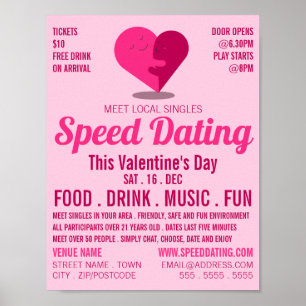 Poster Coeur romantique, Vitesse Dating Événement Publici
