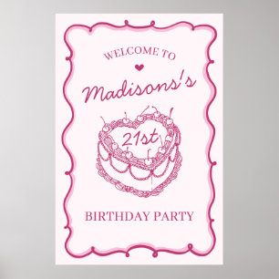 Poster Coeur rose Coquette gâteau cerise Bienvenue
