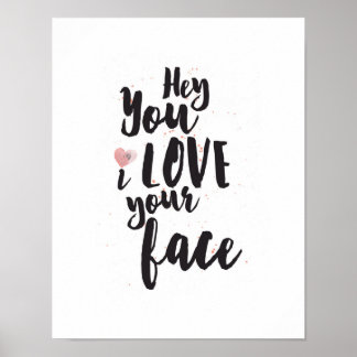 Poster Coeur Rose Hey Tu Aimerais Ton Visage