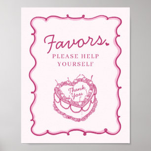 Poster Coeur rose rétro Coquette gâteau cerise Faveurs