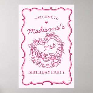 Poster Coeur rose rétro Coquette gâteau d'anniversaire Bi