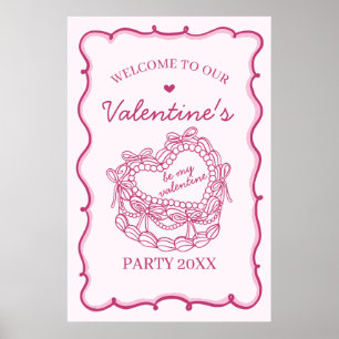 Poster Coeur rose rétro Coquette gâteau Saint-Valentin Bi