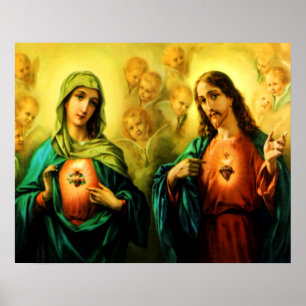 Poster Coeur sacré de Jésus et Coeur immaculé de Marie