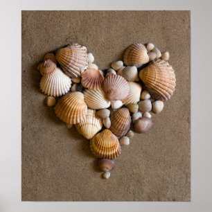 Poster Coeur Saint Valentin fait avec des coquilles