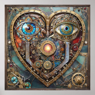 Poster Coeur Steampunk Fantaisiste Je Te Vois Je T'Aime