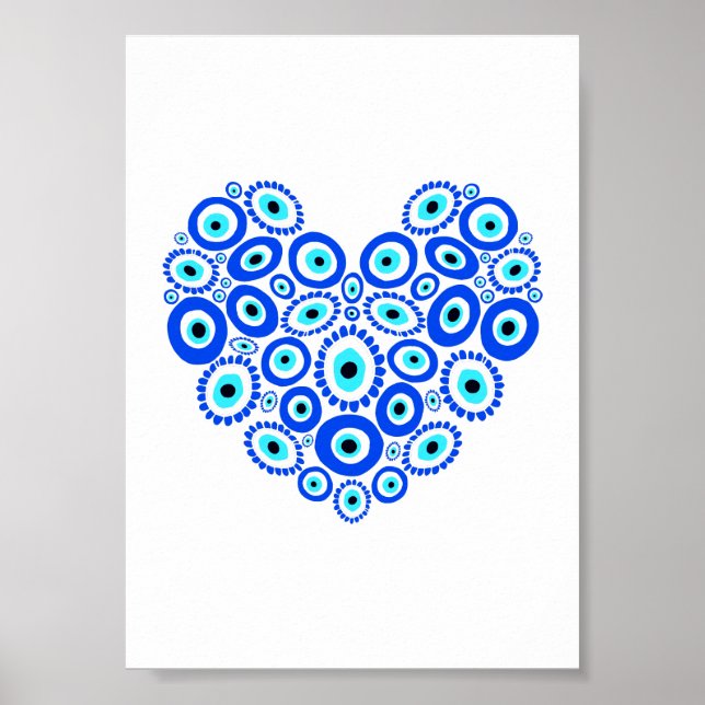 Poster Coeur symbolique romantique de l'oeil grec (Devant)