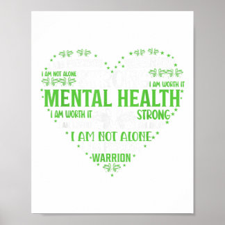 Poster Coeur vert Ruban Sensibilisation à la santé mental