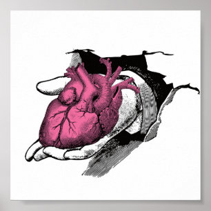 Poster Coeur vintage à la main à travers la fissure