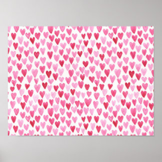 Poster Cœurs à l'aquarelle - Rose