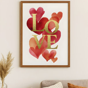Poster Cœurs abstraits et typographie d'amour en or ART