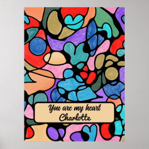 POSTER CŒURS ACRÉOGRAPHIQUES NUMÉRIQUES A L'AQUARELLE