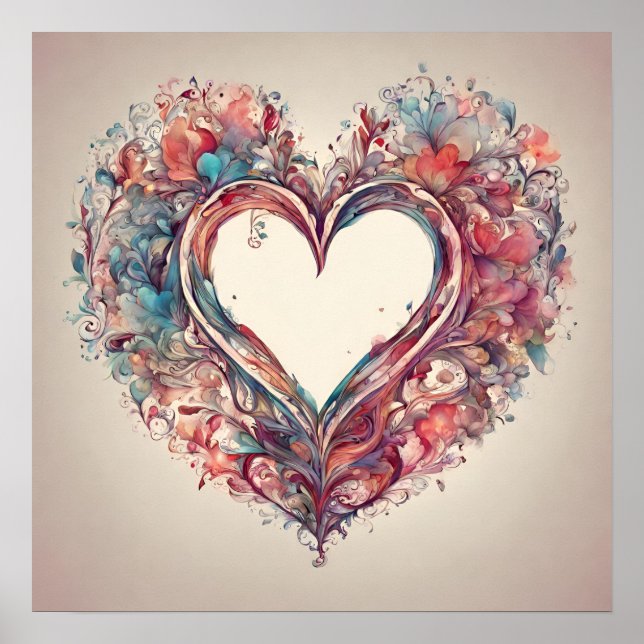 Poster Coeurs - aquarelle peinture cardiaque (Devant)