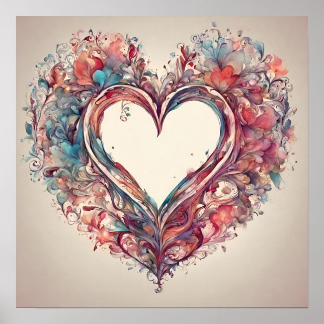 Poster Coeurs - aquarelle peinture cardiaque (Devant)