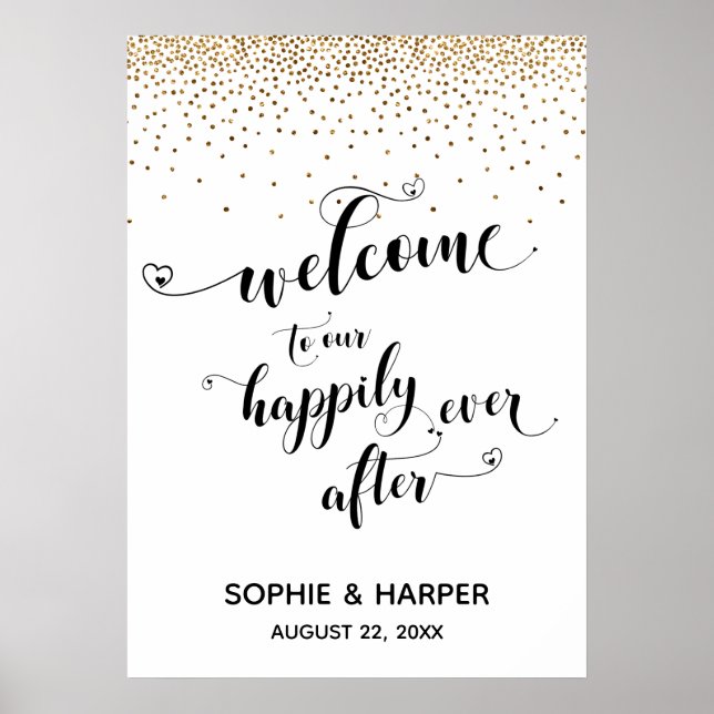 Poster Coeurs Bienvenue à notre joyeux Signe d'or (Devant)