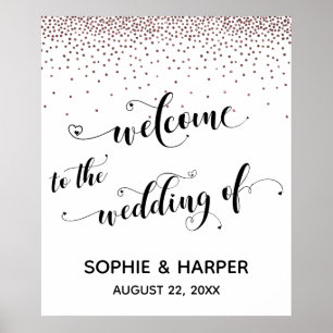 Poster Coeurs Bienvenue au Mariage Rose Gold Confetti Sig