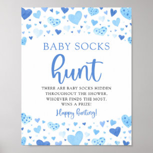 Poster Coeurs bleus Valentine Baby Chaussettes Chasse Bab