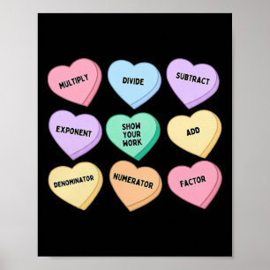 Poster Cœurs Bonbons Prof de Maths Saint Valentin Algèbre