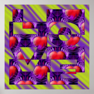 Poster Coeurs d'AMOUR - ondes violet vert clair
