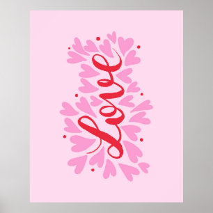 Poster Coeurs d'amour - rose et rouge