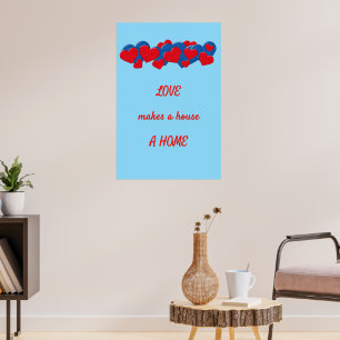 Poster Coeurs d'amour rouge et bleu sur arrière - plan bl