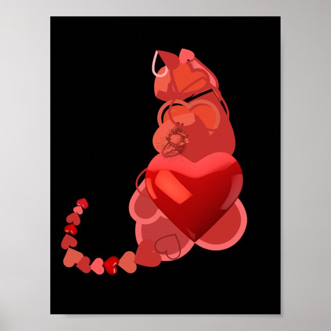 Poster Coeurs de chat, Amoureux de les chats cadeaux, Mur (Devant)