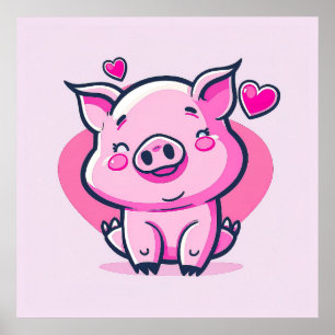 Poster Coeurs de cochon rose joyeux Valentine Inspiré