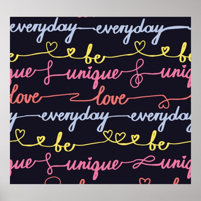 Poster Coeurs de filles, mots motif sans couture. (Devant)