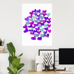 Poster Coeurs de la Saint Valentin - violet et aqua