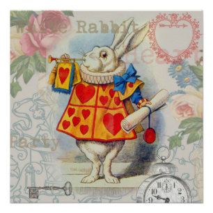 Poster Coeurs de lapin blanc Alice Classic