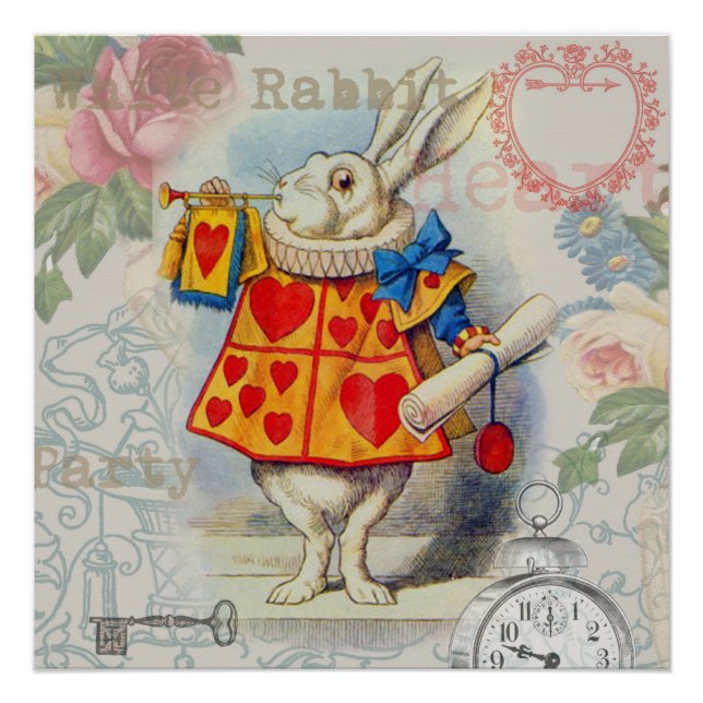 Poster Cœurs de Lapin Blanc Alice Classique (Devant)