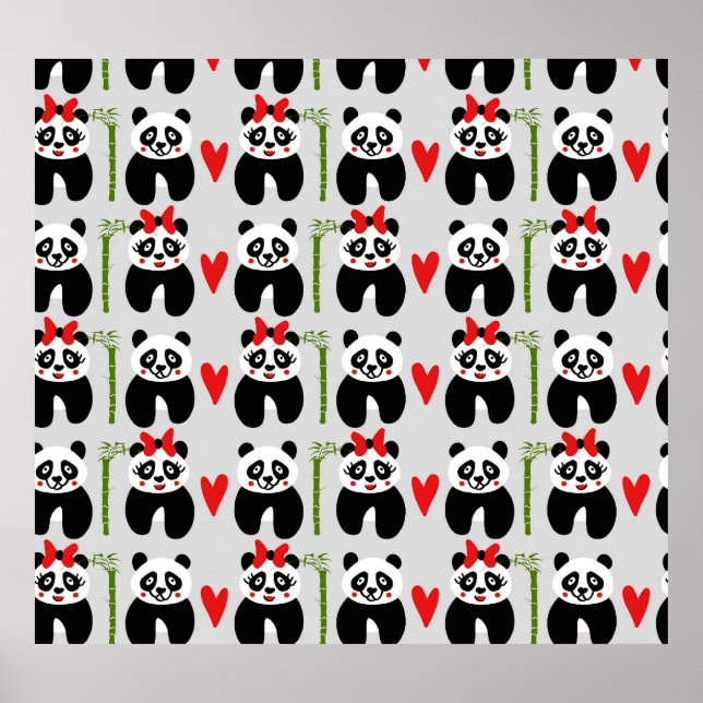 Poster Coeurs de pandas mignons : Motif pour enfants (Devant)