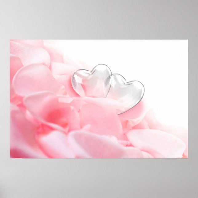 Poster Coeurs de verre romantique Pétales Roses (Devant)