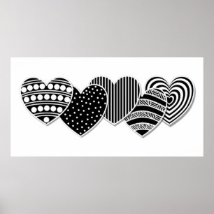 Poster Cœurs décoratifs noir et blanc
