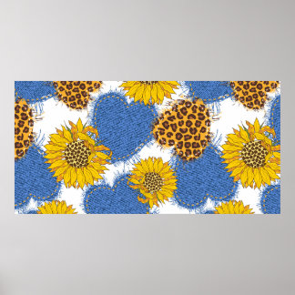 Poster Coeurs Denim en tissu avec bords déchirés et le